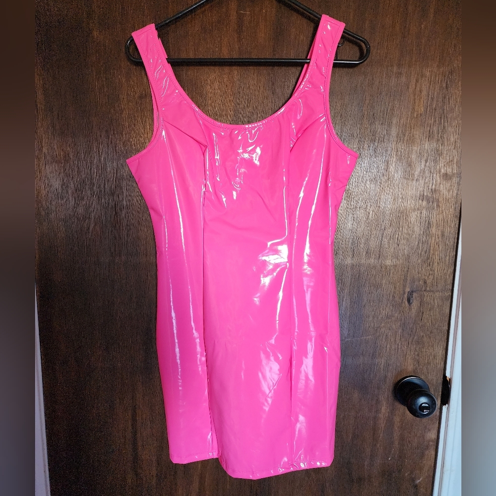 Pink pleather mini dress